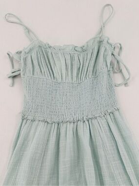 Urban Outfitters NWT Blue Cotton Milkmaid Smocked Tie Midi Sundress S